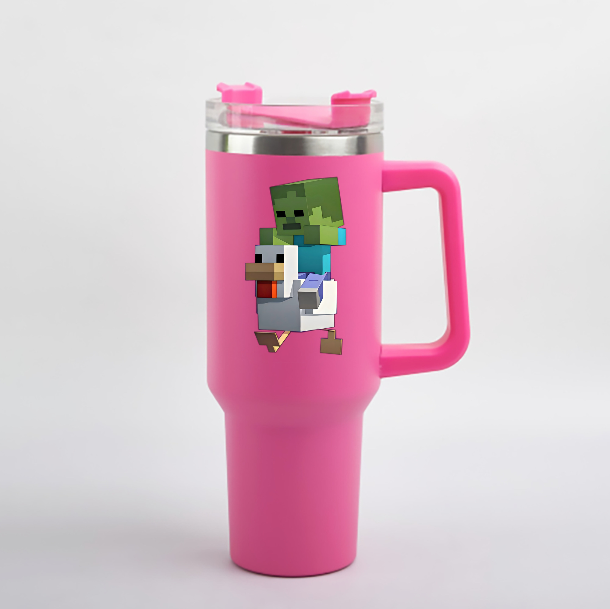 （画像用） マインクラフト ブロックの世界 Minecraft MC Block world 1200mL車用タンブラー - クリスタルステッカー（プラスチックストロー付き）